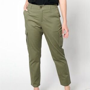 New Joan Rivers Stretch Cotton Sateen Tapered Pant Dusty Olive size Large